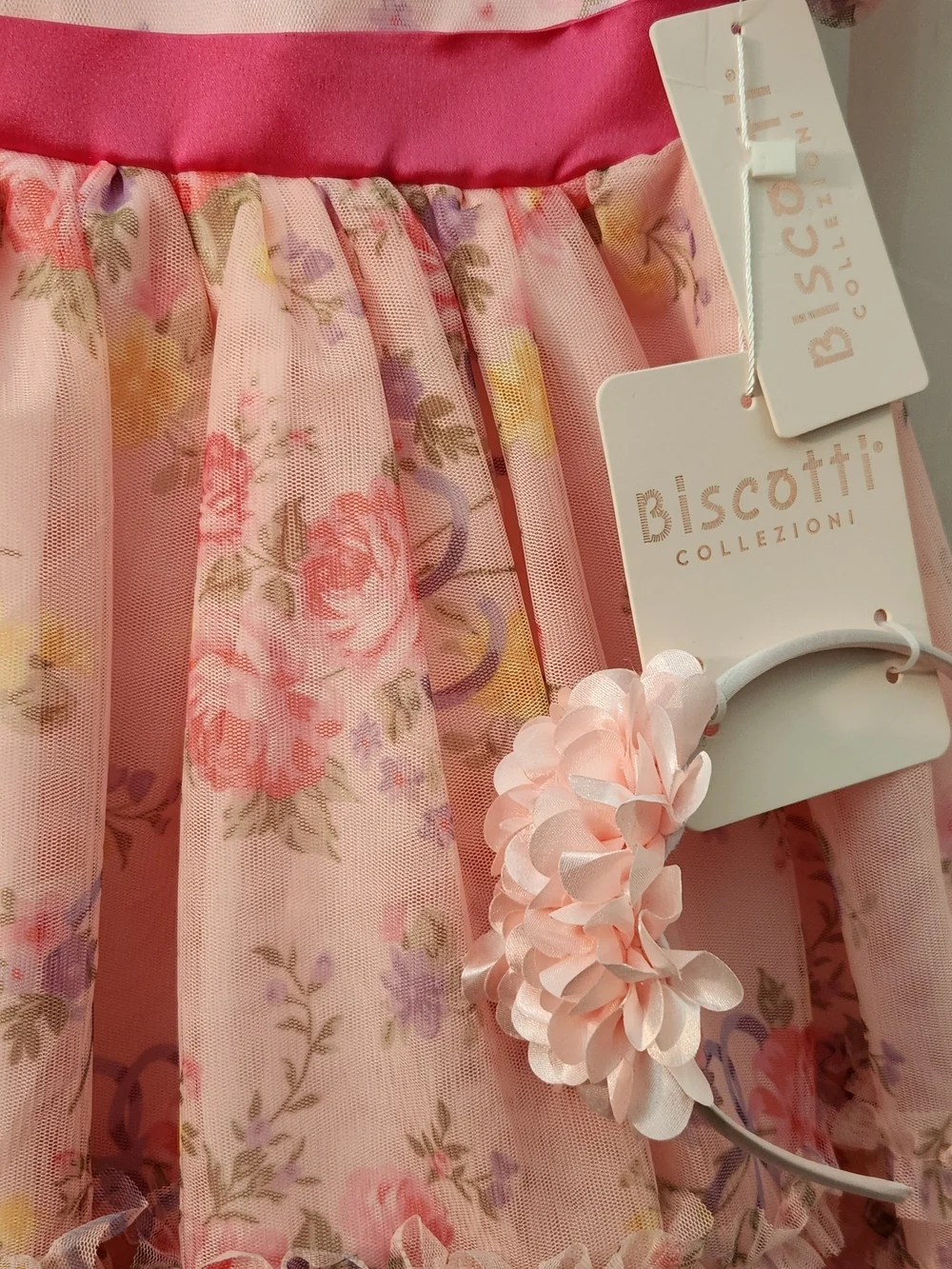 Biscotti Pink Floral Ruffle Party Dress w/ Headband, Size 7, NWT
